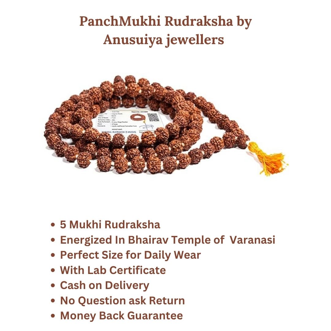 Get Divine Protection and Prevent Mishappening - 108 Beads 5 Mukhi Rudraksha Mala Lab Certified