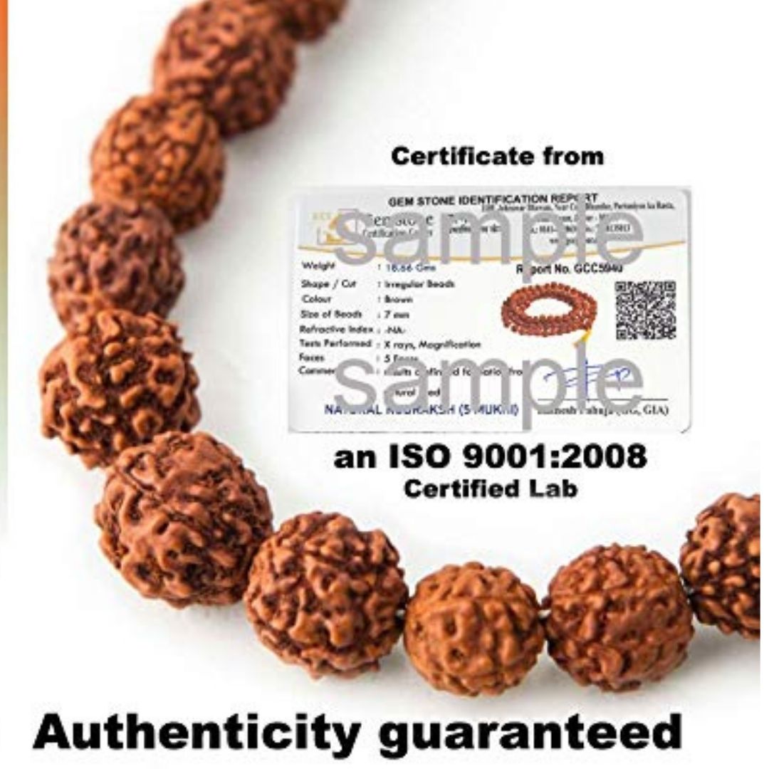 Get Divine Protection and Prevent Mishappening - 108 Beads 5 Mukhi Rudraksha Mala Lab Certified